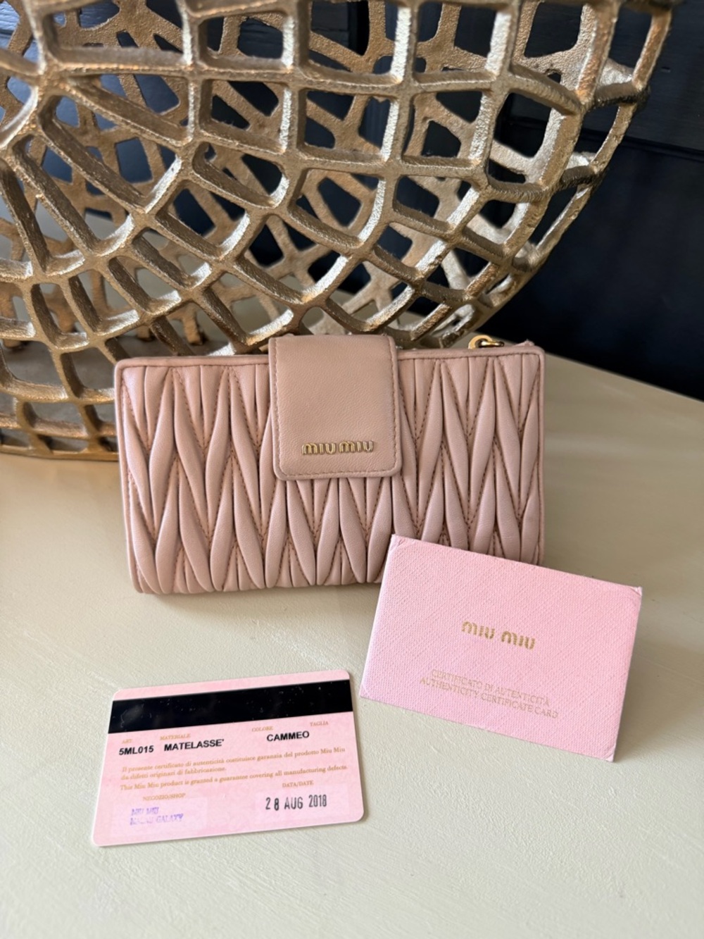 Miu Miu Matelassé Wallet Cammeo Pink 5ML015 with Authenticity Card - Picture 2 of 11